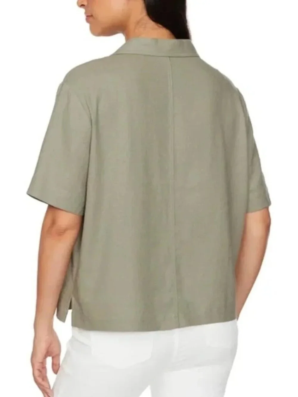 Buffalo David Bitton Women's L Green Button-Up Shirt Linen Blend M1085
